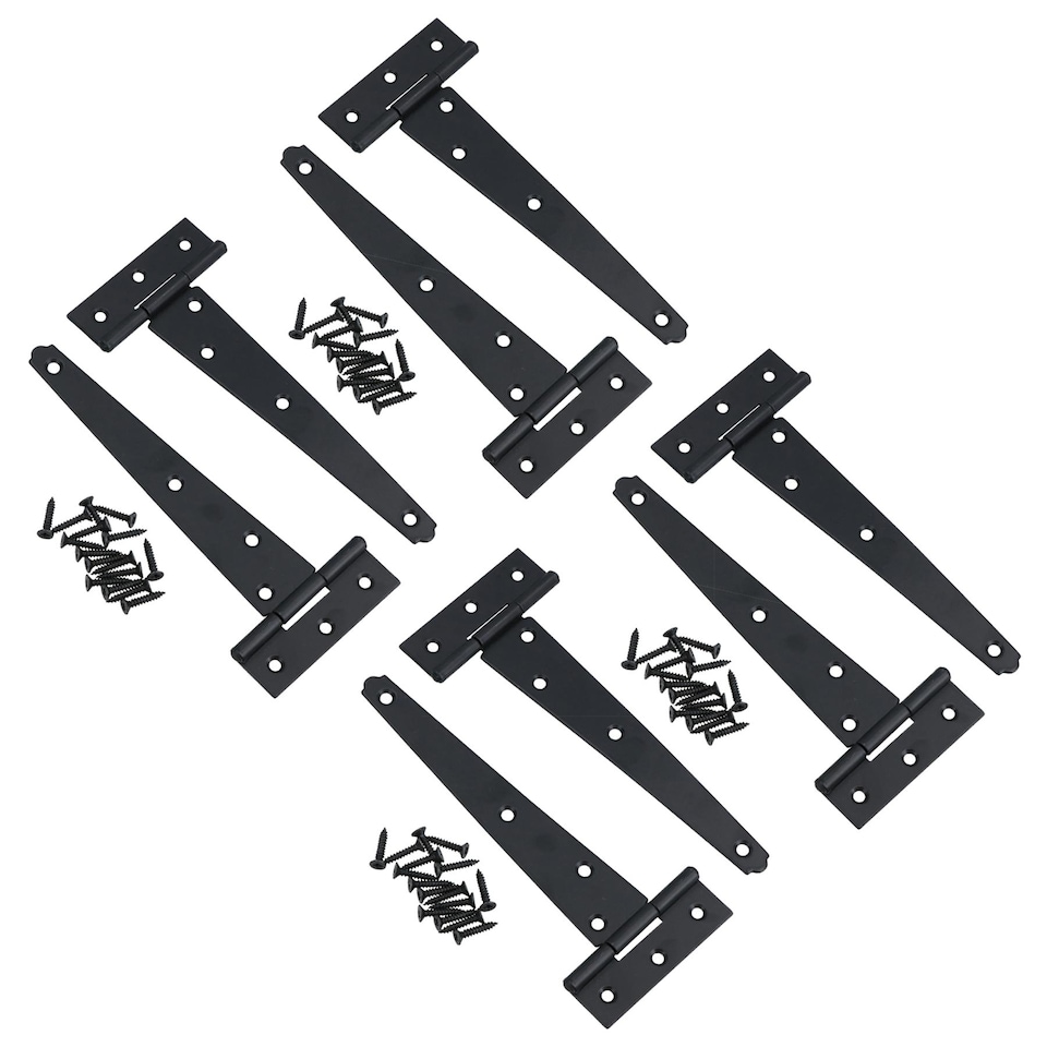 image 1 of 6in / 152mm Heavy Duty T Tee Hinges For Shed + Garden Gates Black Finish 8pc
