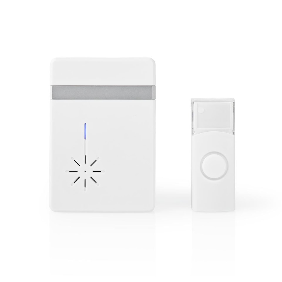 image 1 of Nedis Wireless Doorbell, Battery Powered Cordless Door Chime Kit with 300m Range, 36 Chimes, Blue LED and 80dB Volume - White