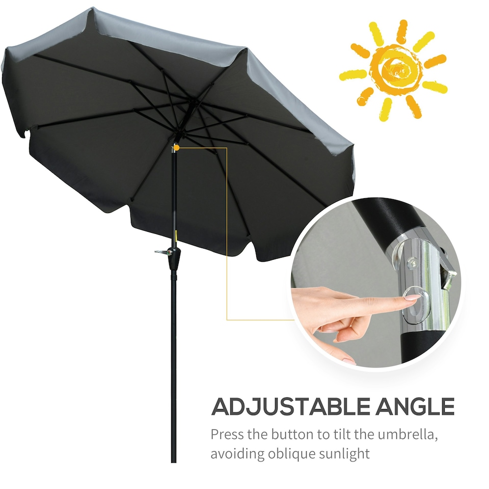 image 1 of Outsunny 2.7m Patio Umbrella Garden Parasol with Crank, Ruffles, 8 Ribs, Grey