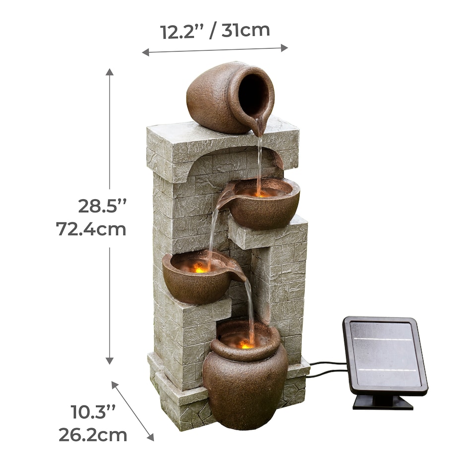 image 1 of Teamson Home Solar-Powered 4-Tier Stone-Look Water Feature Fountain with LED Lights