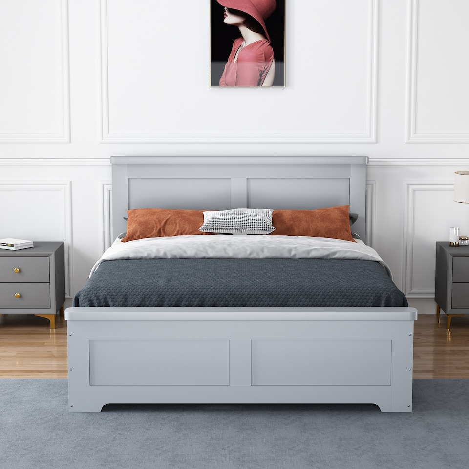 image 1 of 4ft6 Double 4 drawer storage, Solid,strong,grey painted wood bed frame.Wooden bedstead | Grey | Double