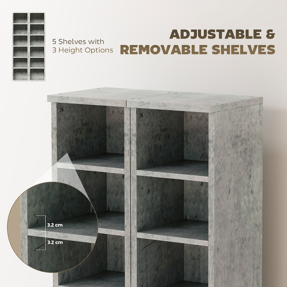 image 1 of HOMCOM Set of 2 CD Storage Units DVD Shelf with Adjustable Shelves | Grey | Cement grey | 21W x 22.5D x 88.5H cm