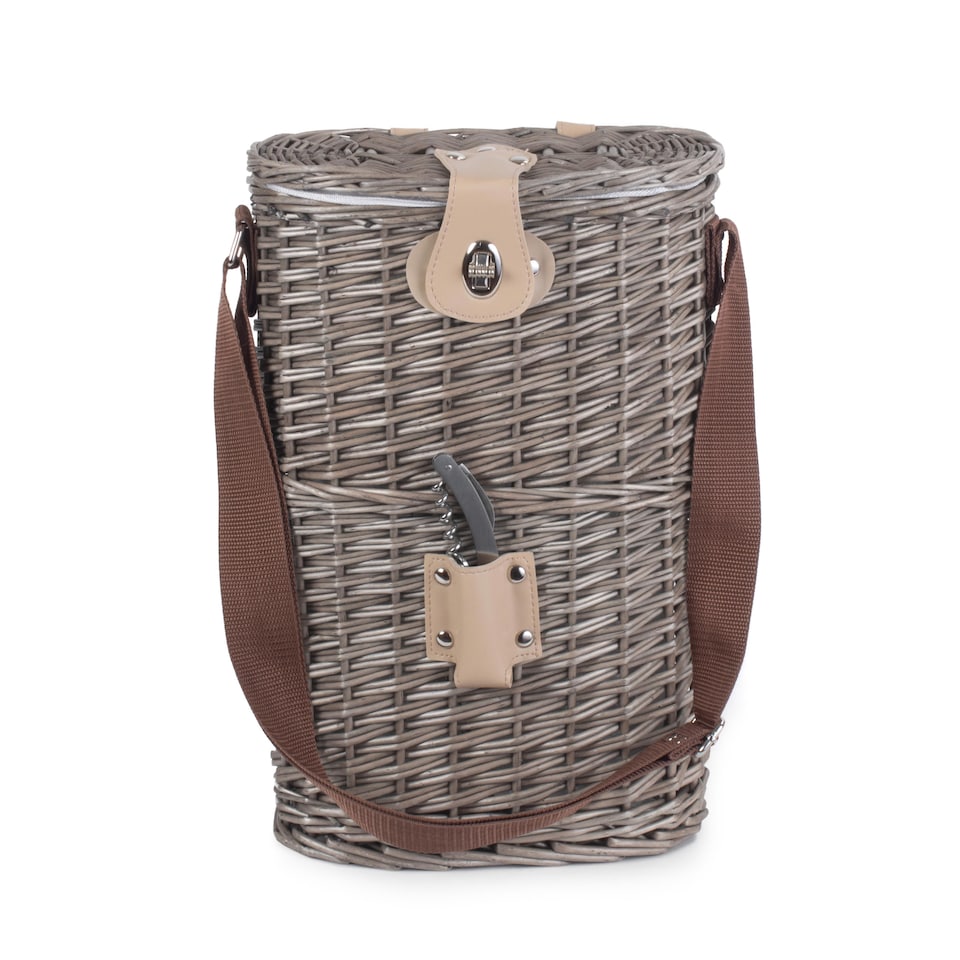 image 1 of Wicker 2 Bottle Willow Insulated Bottle Carrier