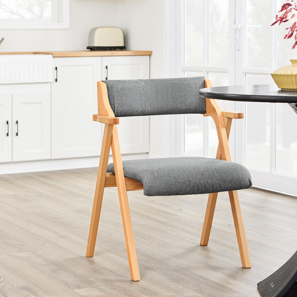 image 1 of SoBuy 2 Folding Chairs Gray, Solid Wood Frame, 24.2x22x30.5 in, 14 kg - FST98-HGX2