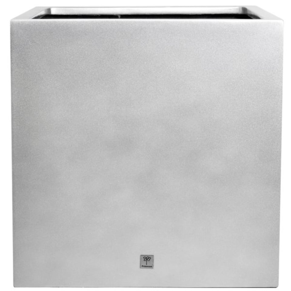image 1 of Primrose Fibreglass Cube Gloss Planter in Silver 50cm | Silver | Silver