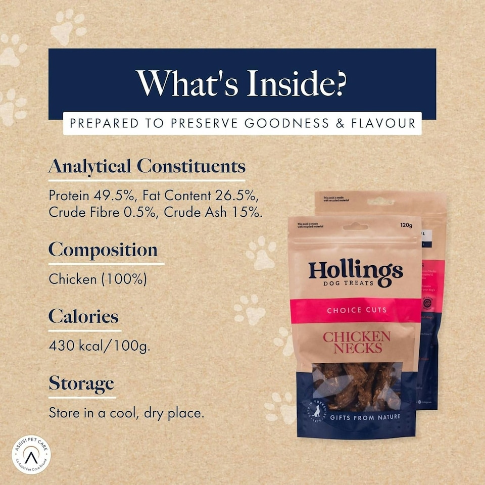 image 1 of Hollings Chicken Necks Dog Treats, 100% Natural Air Dried Chew Treats for Adult Dogs, Grain Free and High in Protein (2kg)