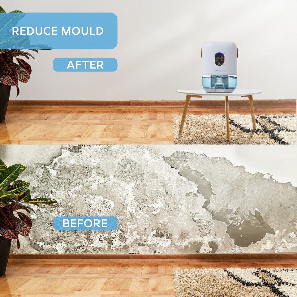 image 1 of MONHOUSE Premium Dehumidifer - 1L - Ultra Quiet Electric Moisture Absorber - Touch Screen, Auto Shut Off, Humidity & Temperature Indicator | White | 1