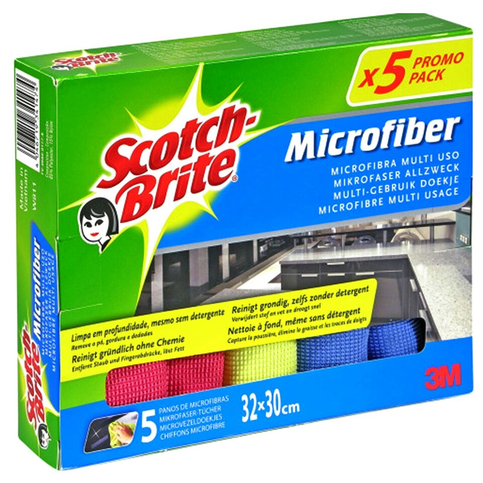 image 1 of Scotch-Brite Multi-Purpose Microfibre Cleaning Cloths For All Surfaces 5 Pieces Multi