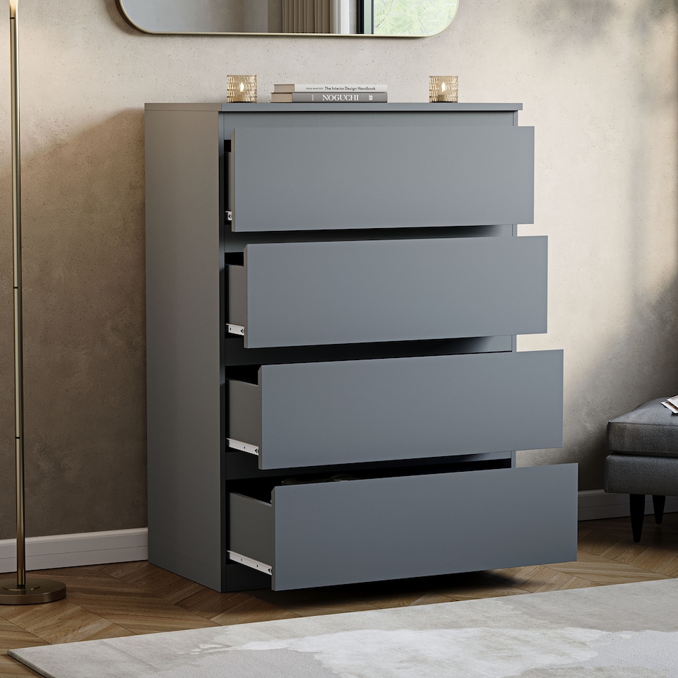 image 1 of Vida Designs Denver 4 Drawer Chest of Drawers Bedroom Storage, Grey