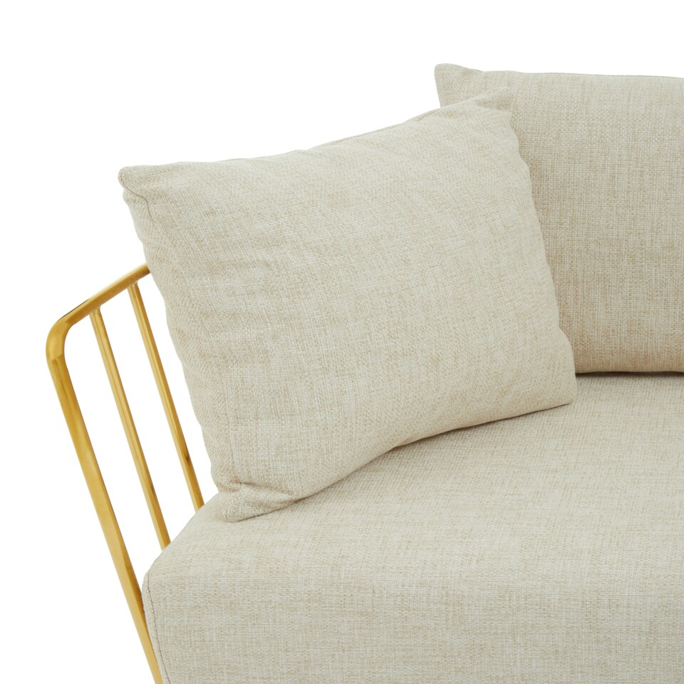 image 1 of Interiors by Premier Two Seat Natural Fabric Sofa, Gold Finish Stainless Steel Frame, Art Deco Style Comfortable and Stylish Sofa Cream