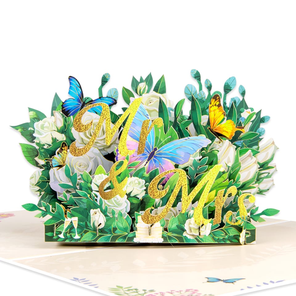 image 1 of Mr & Mrs with Floral Accents Romantic 3D Pop Up Wedding Congratulations Card