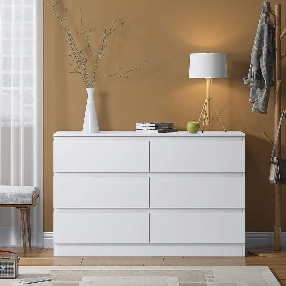 image 1 of FWStyle Carlton 6 Drawer Wide 3+3 Chest Of Drawers - Matt White