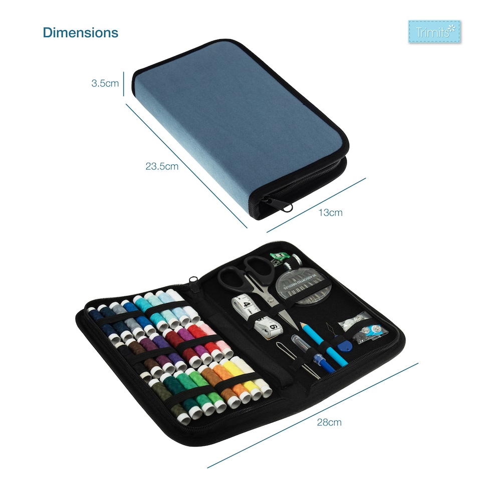 image 1 of Trimits Essentials Sewing Kit - Travel Case, Threads, Needles, Scissors & Accessories, 23.5x13x3.5cm, DIY & Home