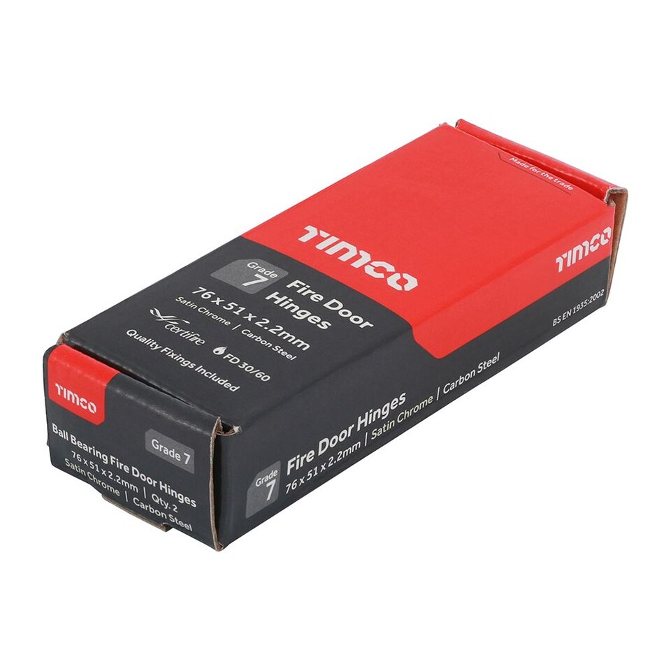 image 1 of Timco - Grade 7 Fire Door Hinges - Satin Chrome (Size 76 x 51 x 2.2 - 2 Pieces)