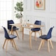 image 7 of Set of 2 Scandinavian Dining Chairs with Leather Cushions Solid Wood Legs | Blue | Royal