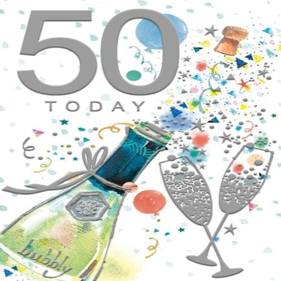 Words 'n' Wishes Traditional Greeting Card (WW-K260), Male 50th Birthday, Champagne Celebration, from The Pinata Range, Foil Finish