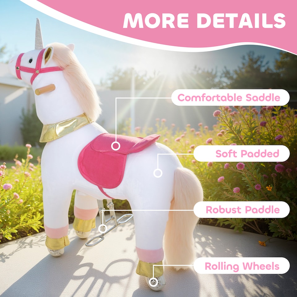 image 1 of AIYAPLAY Kids Rocking Horse, Plush Ride On Unicorn Toy with Wheels, White