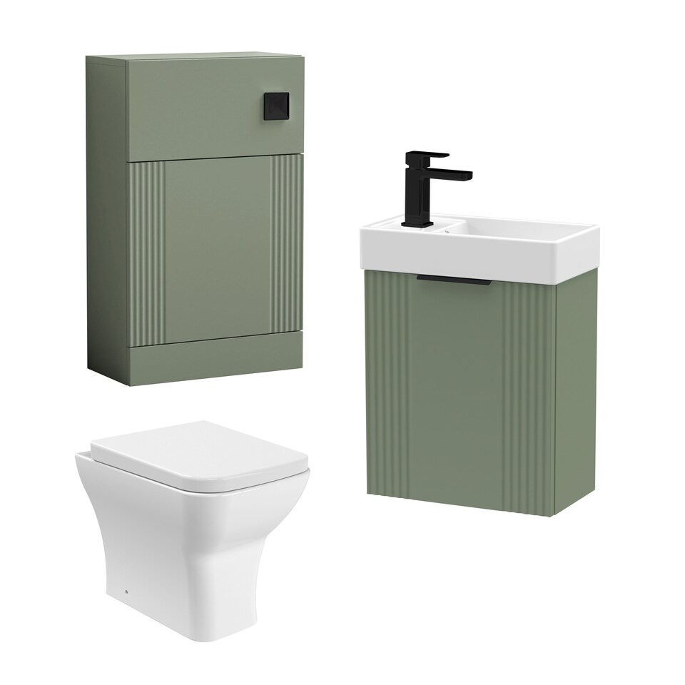 image 1 of Balterley Cloakroom Suite - Wall Hung Basin Unit, Toilet & Tap | Green | Satin Green | 438 x 400 x 222mm