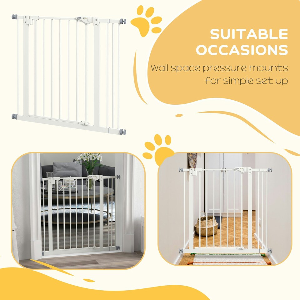 image 1 of PawHut Adjustable Safety Gate w/ 1 Extensions and Four Adjustable Screws, White