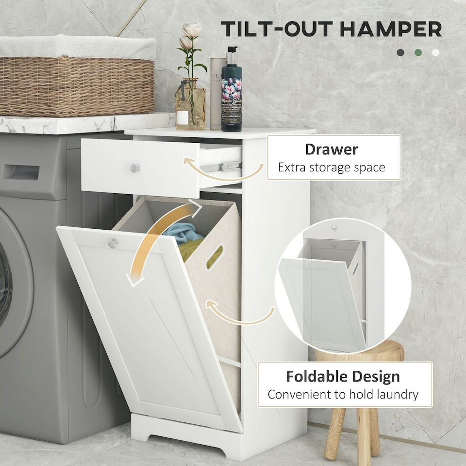 image 1 of HOMCOM Bathroom Cabinet with Folding Laundry Hamper and Drawer