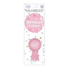 Pastel Pink Happy Birthday Party Badge Set - Pack of 2