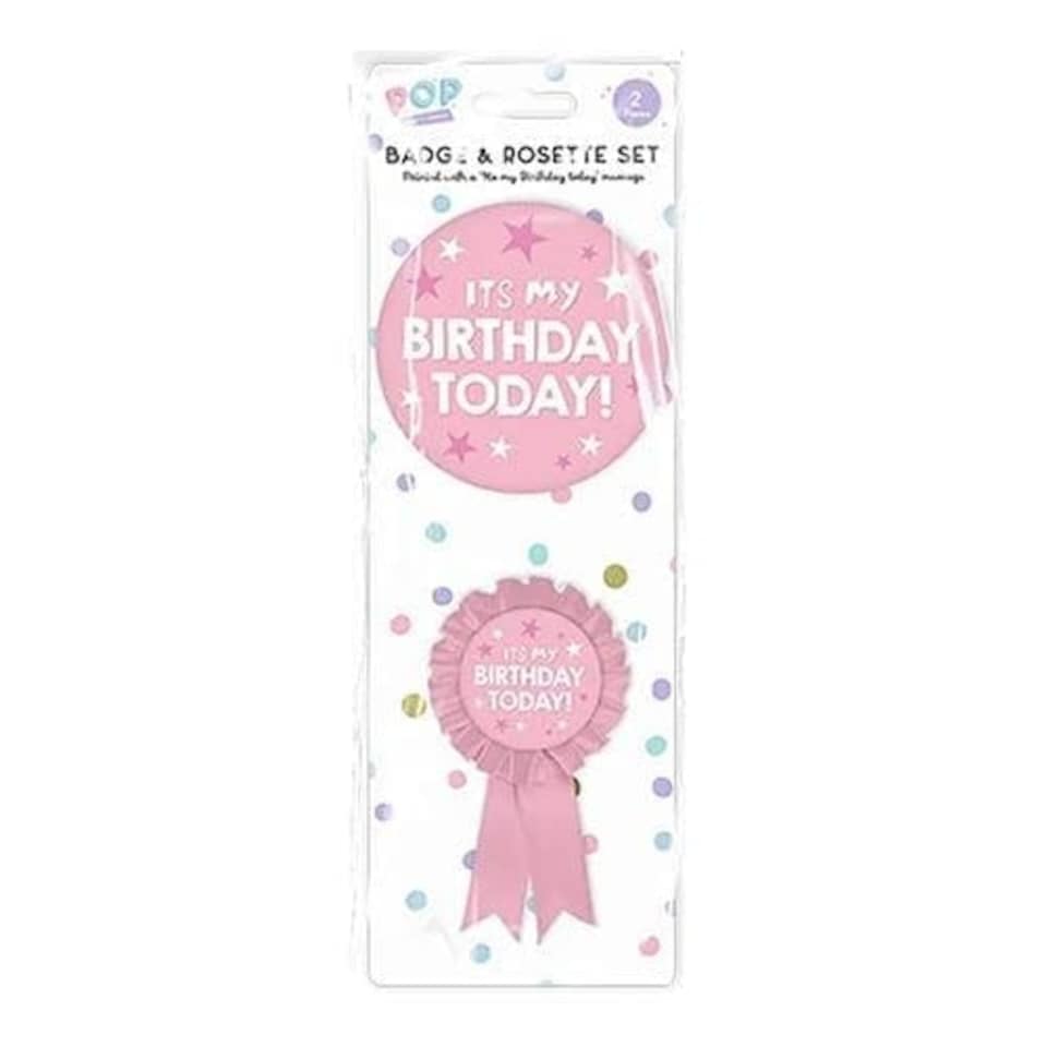 Pastel Pink Happy Birthday Party Badge Set - Pack of 2