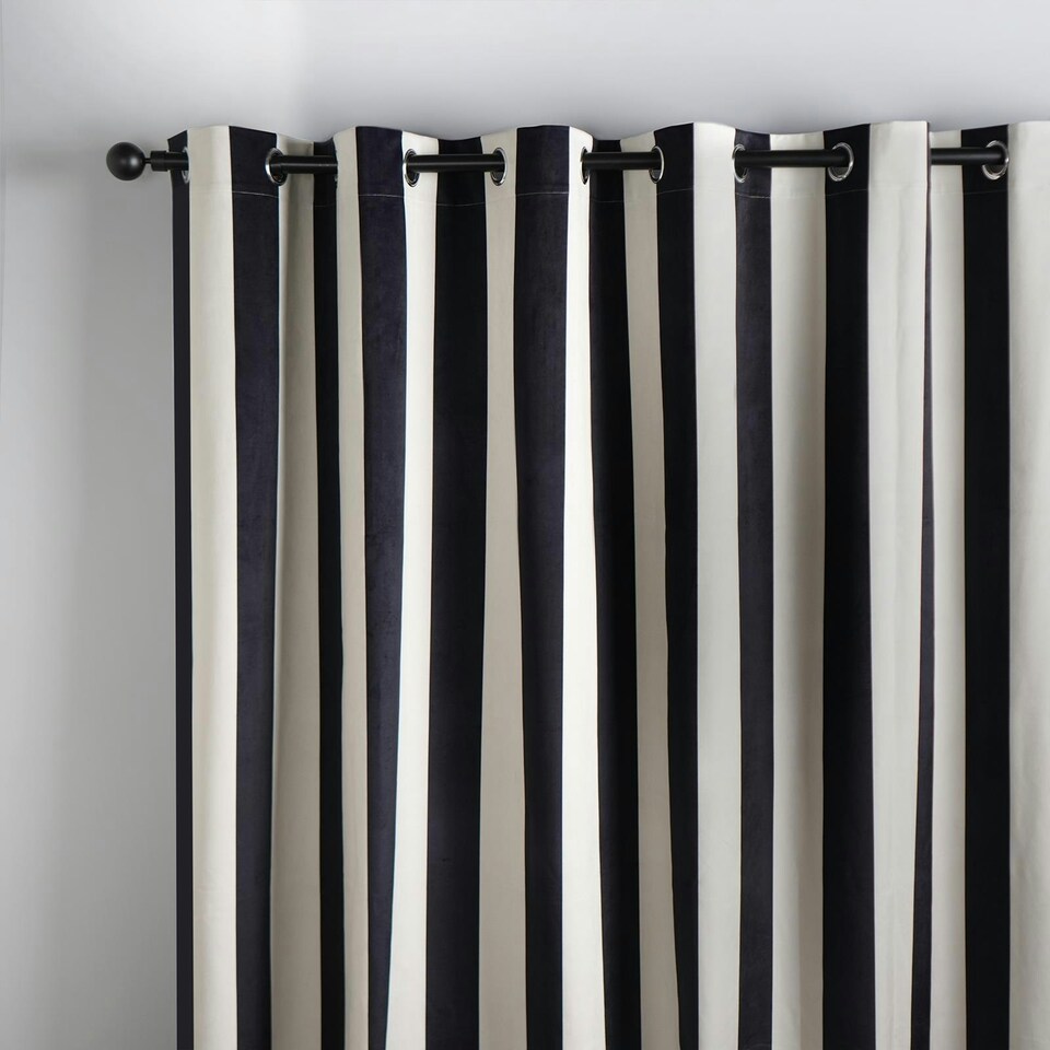 image 1 of OHS Stripe Print Thermal Blackout Eyelet Curtains, 90x90" - Black/White