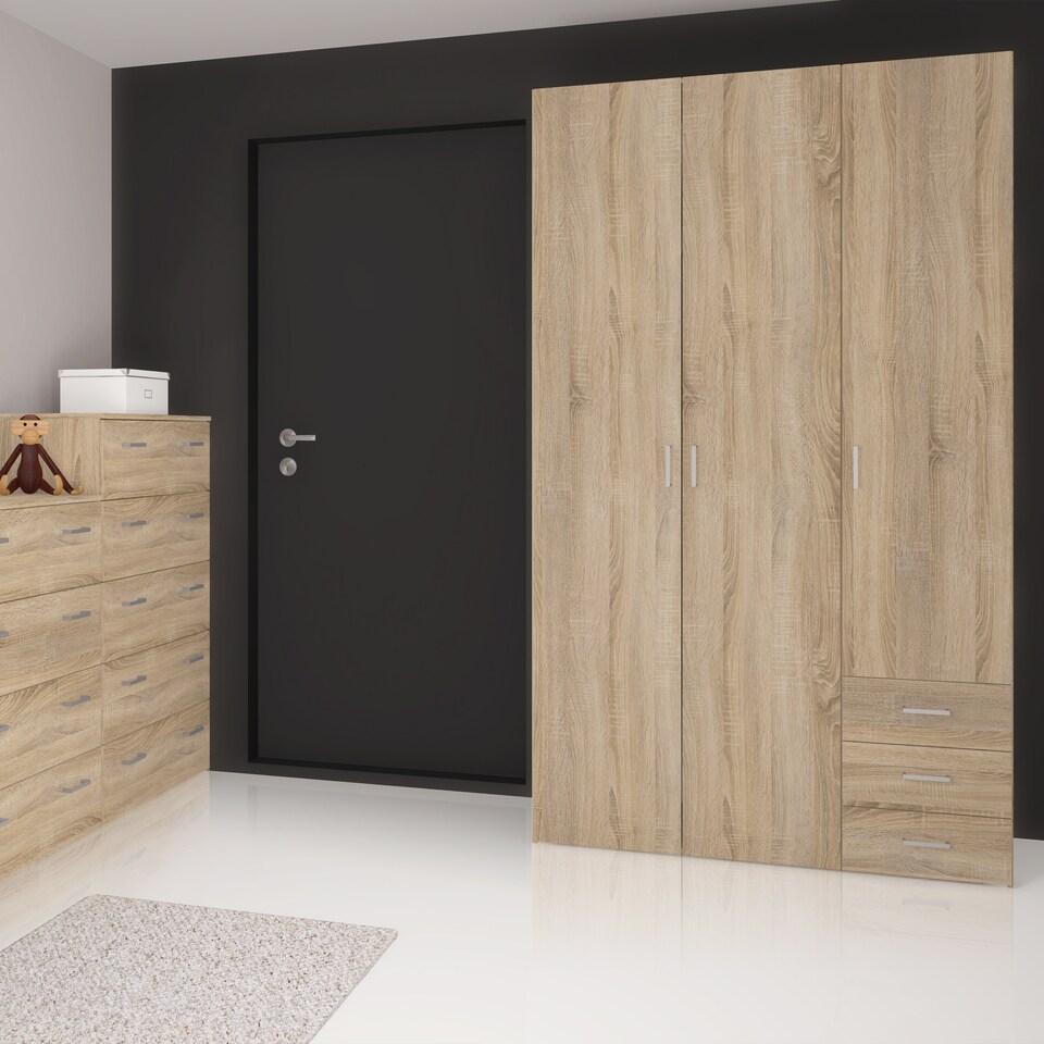 image 1 of Space Wardrobe 3 Doors 3 Drawers in Oak 2000