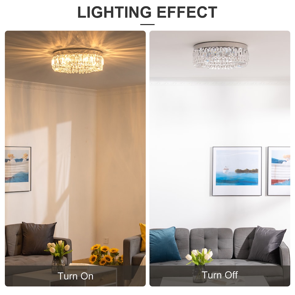 image 1 of HOMCOM Crystal Ceiling Light Chandeliers for Living Room Bedroom Silver Tone