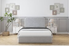 Sloomy Belvoir Silver Plush Bed Frame With 45" Upholstered Headboard 4' Small Double