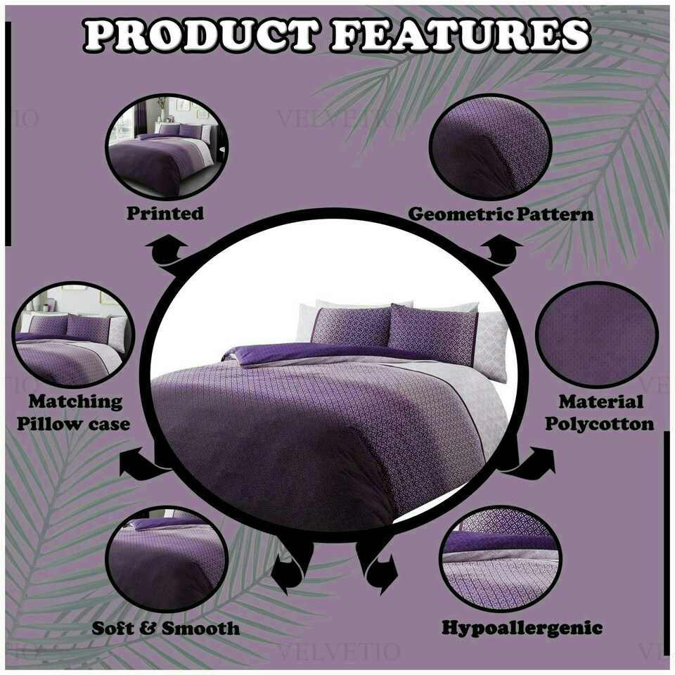 image 1 of VELVETIO Urban Ombre Duvet Cover Set Reversible Polycotton Easy Care Beddings Purple | Single