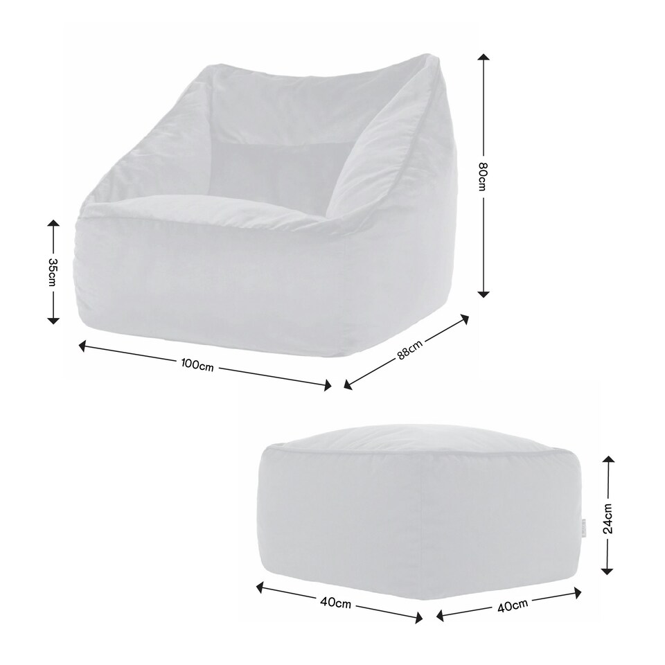 image 1 of icon Natalia Velvet Adults Bean Bag Armchair and Pouffe, Ready Filled Large Beanbag and Footstool Olive Green Green | Green
