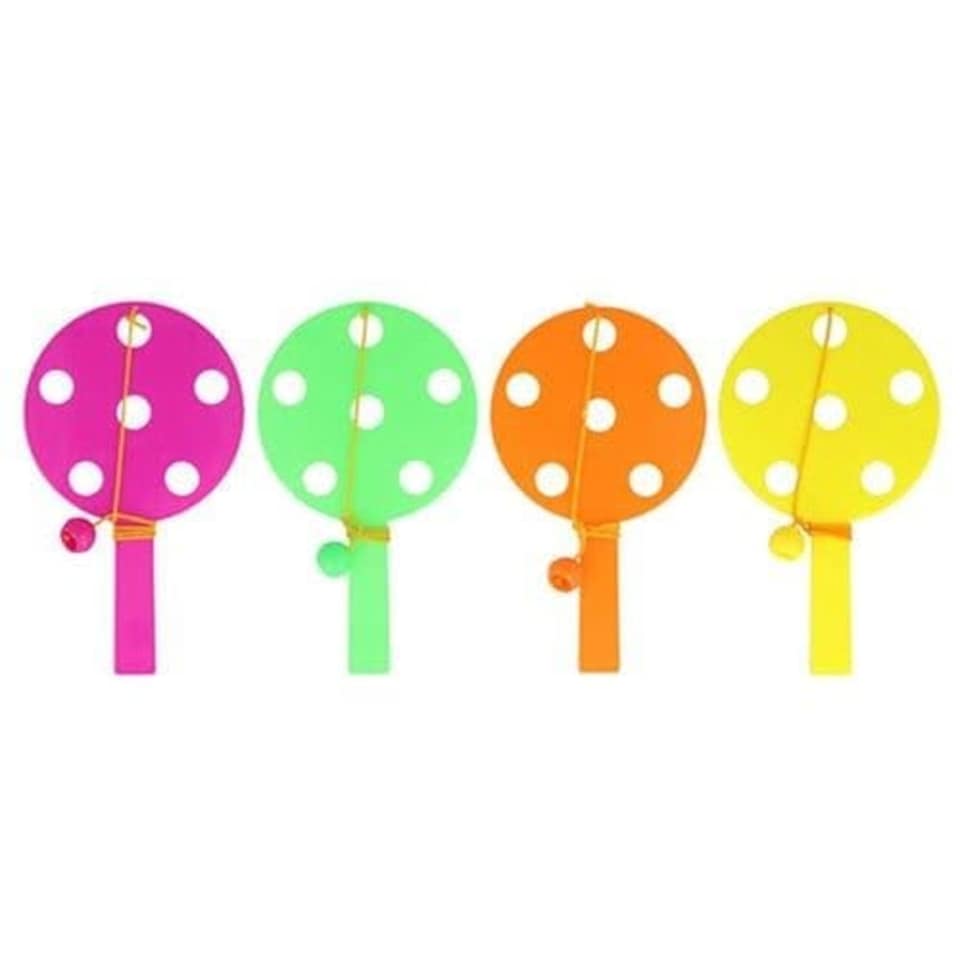 image 1 of Assorted Neon Colour Paddle Bat and Ball Games 14cm - Pack of 6
