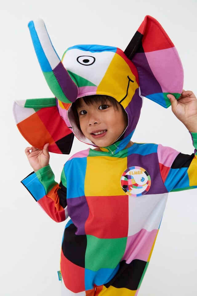 image 1 of Officially Licensed Elmer The Elephant Unisex Kids Full Suit Costume - World Book Day, Dress-Up, and Fancy Dress - Ages 3-8 | Multi | Multicoloured | 3-4 years