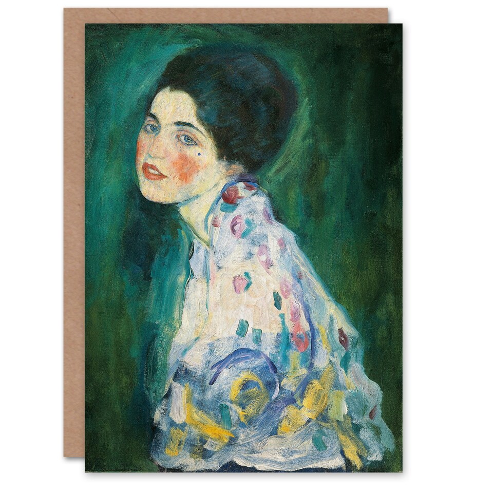 image 1 of Gustav Klimt Art Card Portrait of a Lady in Floral Dress