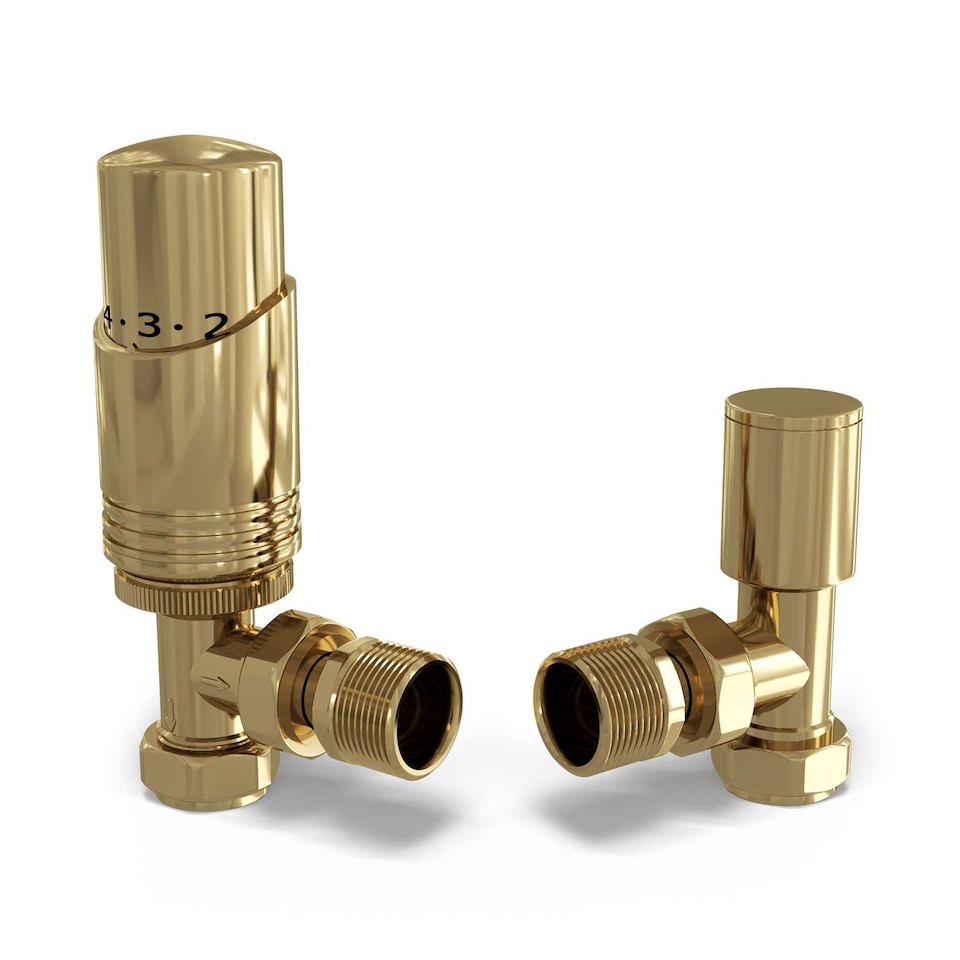 image 1 of Talus Bold Thermostatic Radiator Valve & Lockshield Angled - Polished Brass - 10mm