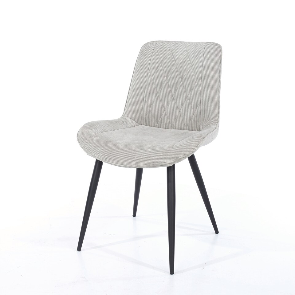 image 1 of Pair of Aspen Cord Fabric Diamond Stitch Dining Chairs with Curved Seat and Black Tapered Metal Legs | Grey | Light Grey | 1