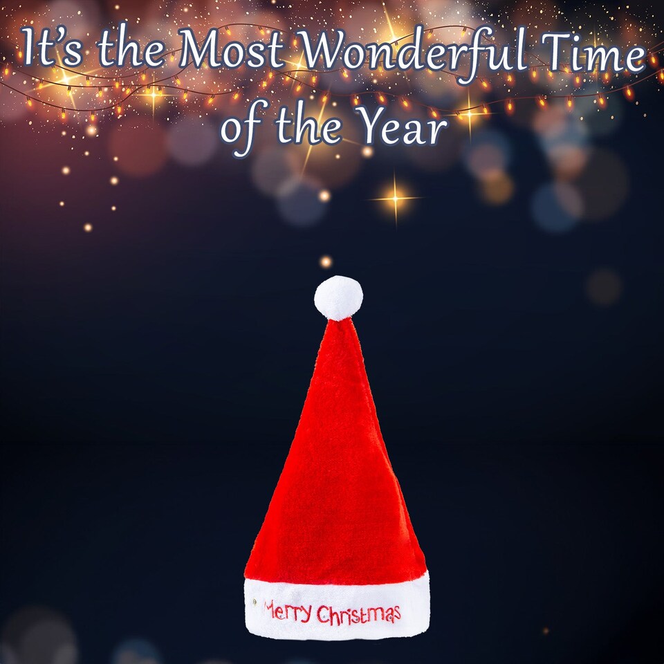image 1 of vfm-estore Christmas Light-Up Merry Xmas Hat - Red, 30cm x 40cm