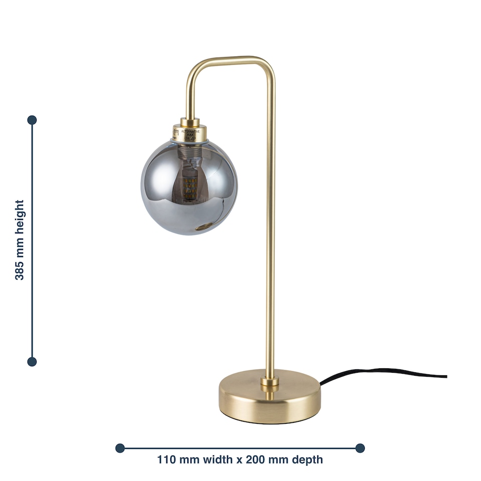 image 1 of Toner - Satin Brass with Smoked Glass Globe Table Lamp | Gold | Grey | Medium | 1