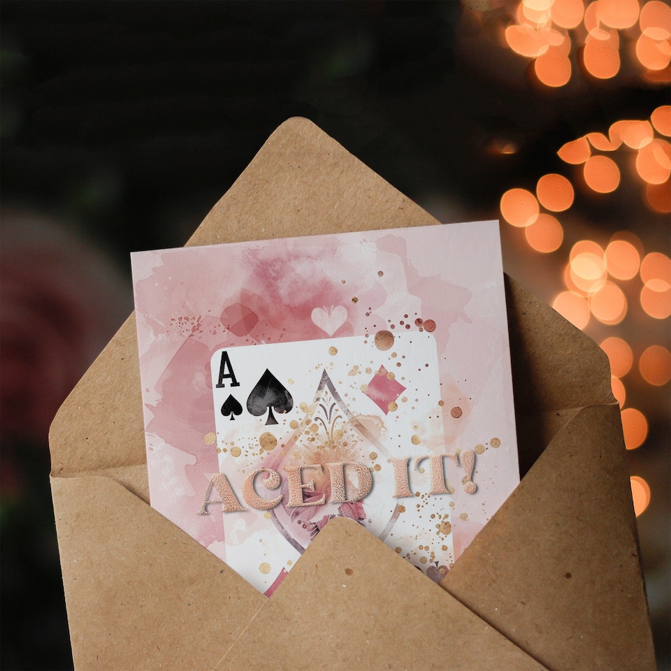 image 1 of Aced It Ace of Spades Card Pink Gold Watercolour Congratulations Card