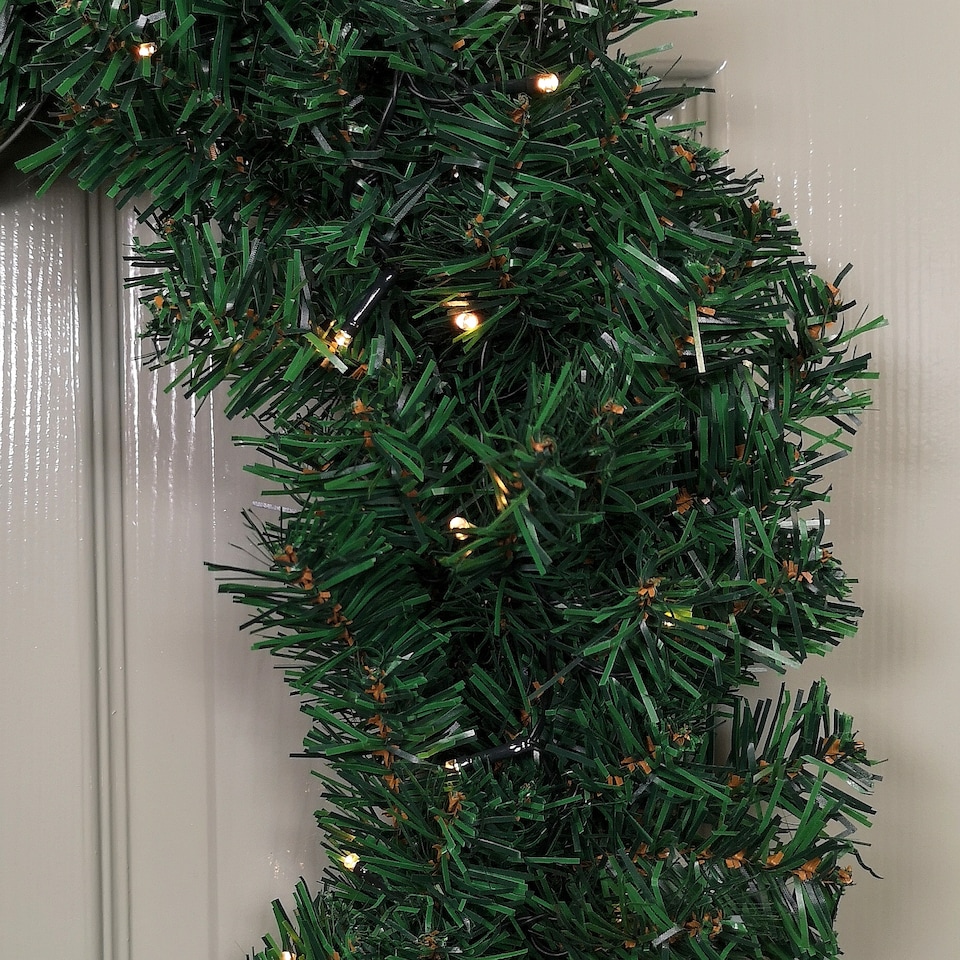 image 1 of 60cm Pre Lit Plain Green Christmas Wreath with Warm White LEDs and 160 Tips