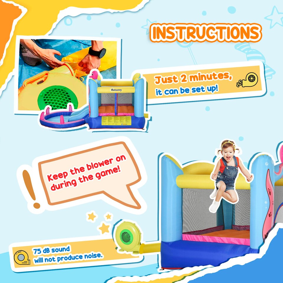 image 1 of Outsunny Bouncy Castle w/ Slide Water Pool Trampoline, Blower 3.6 x 1.75 x 1.8m