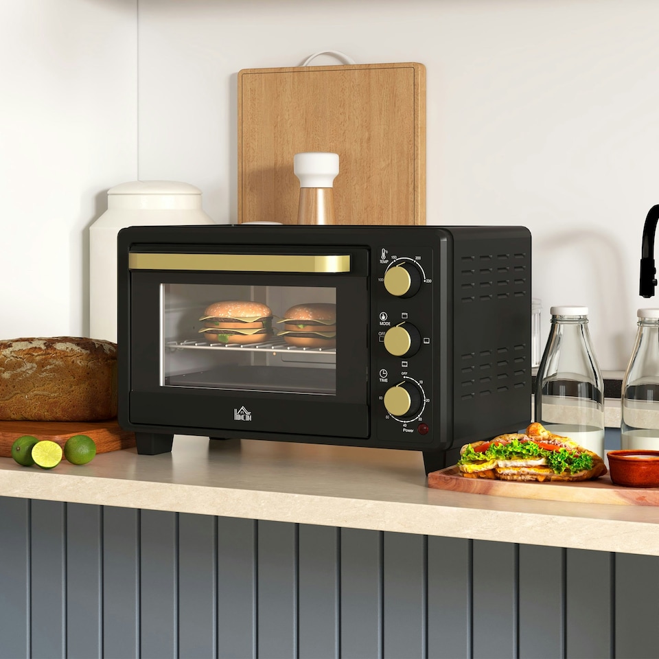 image 1 of HOMCOM Mini Oven 16L Countertop Oven w/ Adjustable Temp Timer 1400W, Black