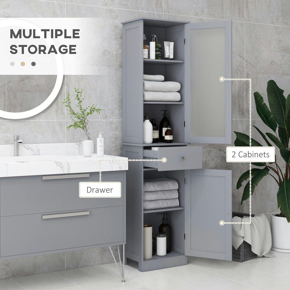 image 1 of kleankin Storage Cabinet Organizer Tower with Shelves & Drawer, Grey