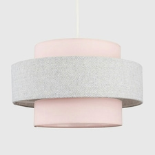 ValueLights Pair Of Modern Ceiling Pendant Light Shades In Pink And Grey Herringbone Finish