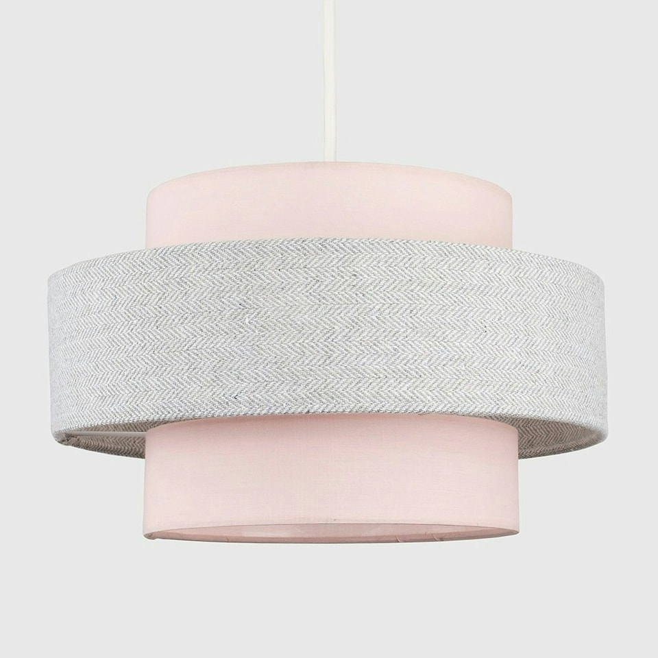 image 1 of ValueLights Pair Of Modern Ceiling Pendant Light Shades In Pink And Grey Herringbone Finish
