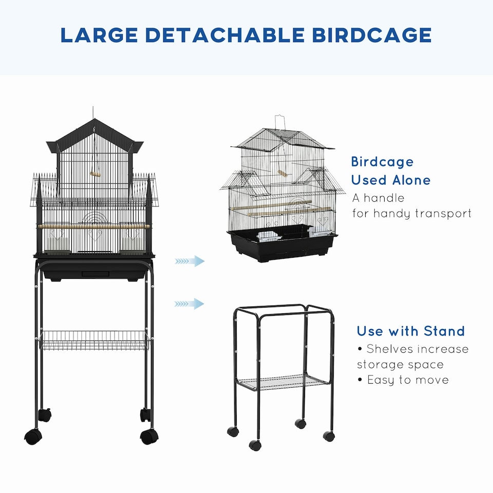 image 1 of PawHut Metal Bird Cage w/ Perch, Food Container, Handle, for Finch, Canary