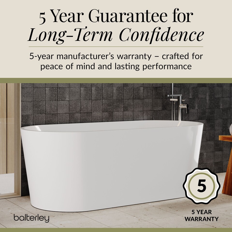 image 1 of Balterley Contemporary Oval Freestanding Bath: Modern Double-Ended Luxury Acrylic Bath | White | White | 1500 x 730 x 590mm