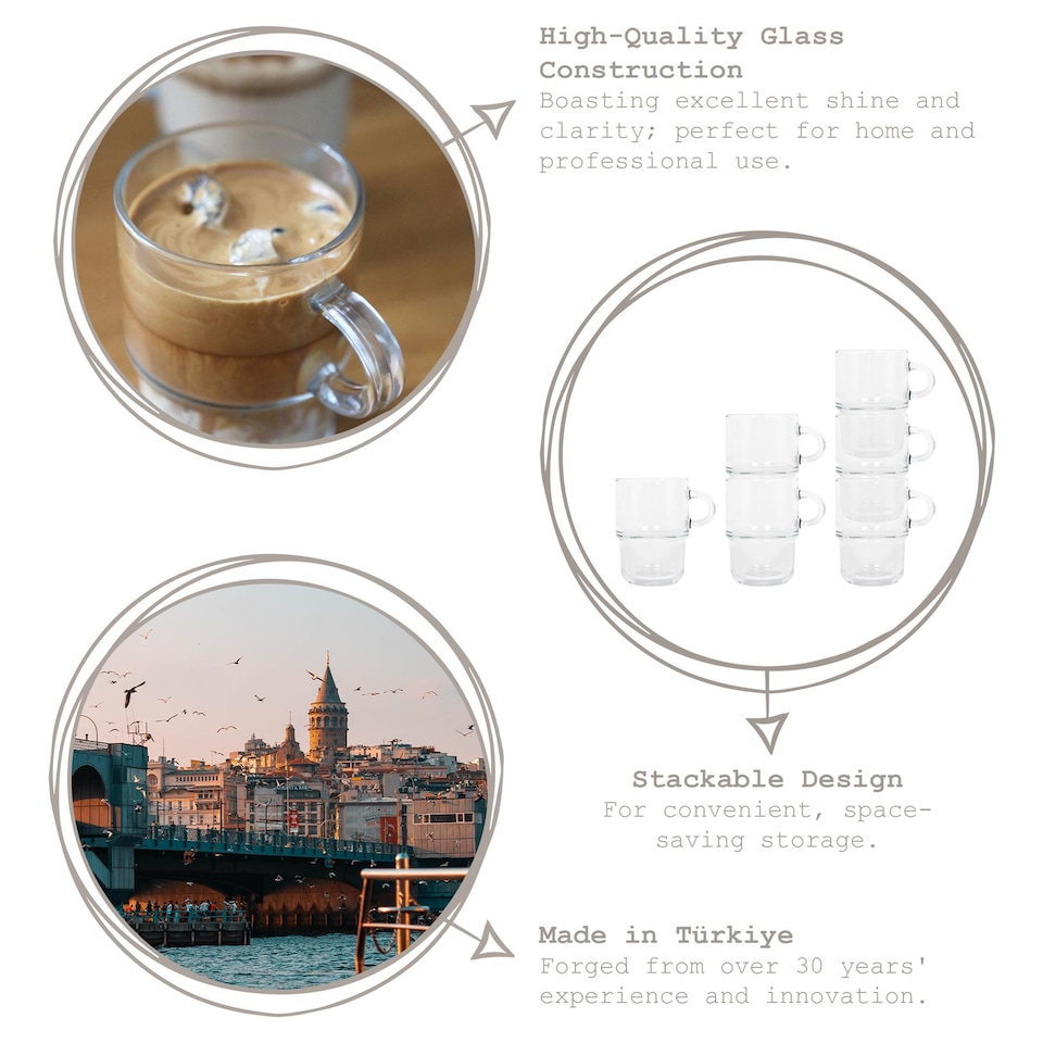 image 1 of LAV 12pc Cozy Stacking Glass Coffee Cups & Saucers Set - 350ml | Clear | Clear