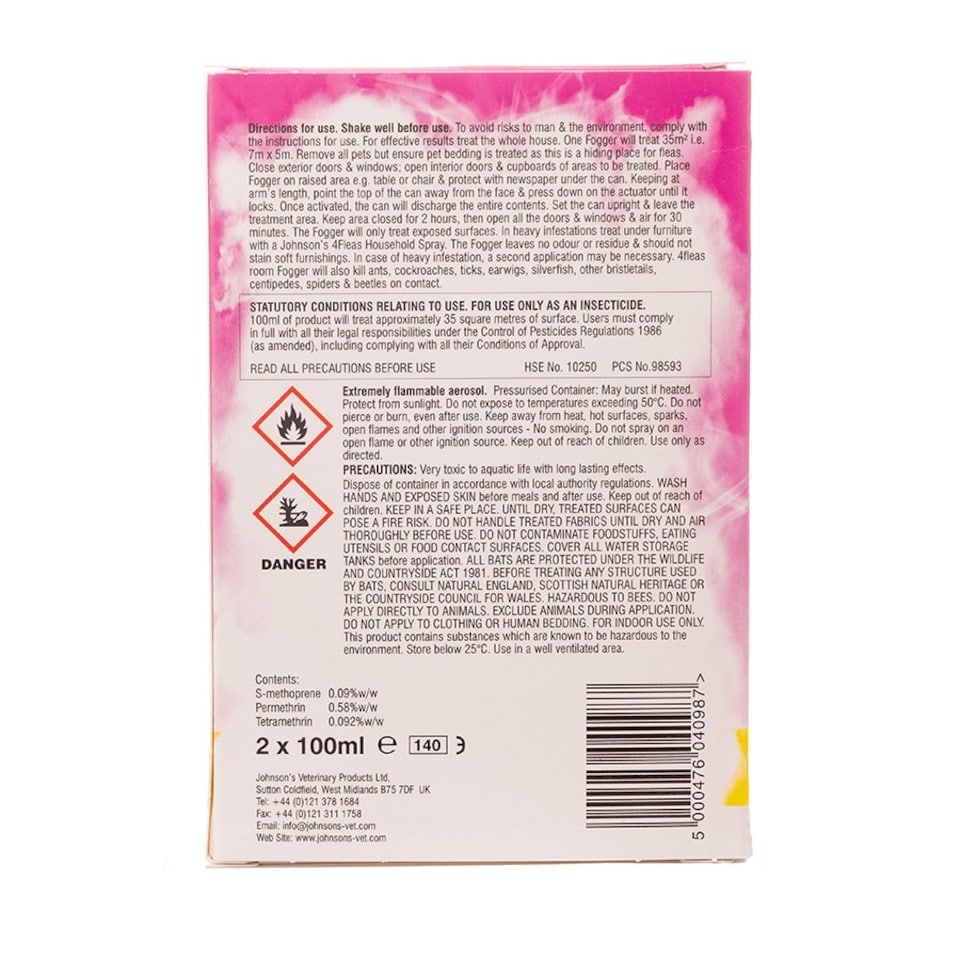 image 1 of Johnsons Veterinary 4fleas Room Fogger 100ml - Pack of 6